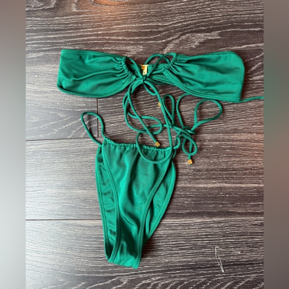 Sommer Swim Xena Halter Top and Naomi Bottoms Green Emerald Bikini, S - Picture 3 of 6